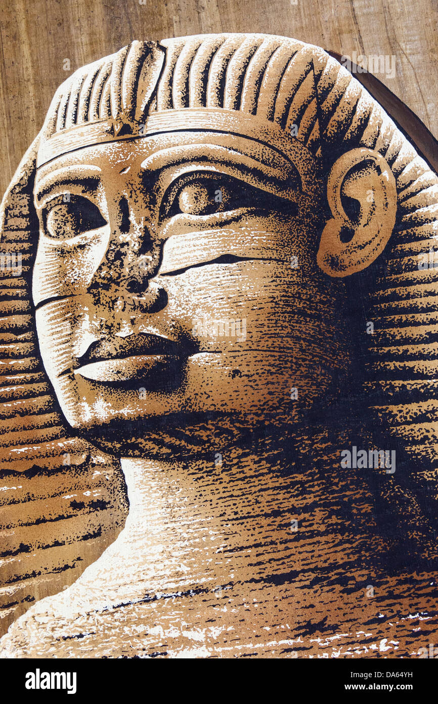 Peinture des grands Sphinx sur papier de papyrus, Le Caire, Egypte Banque D'Images