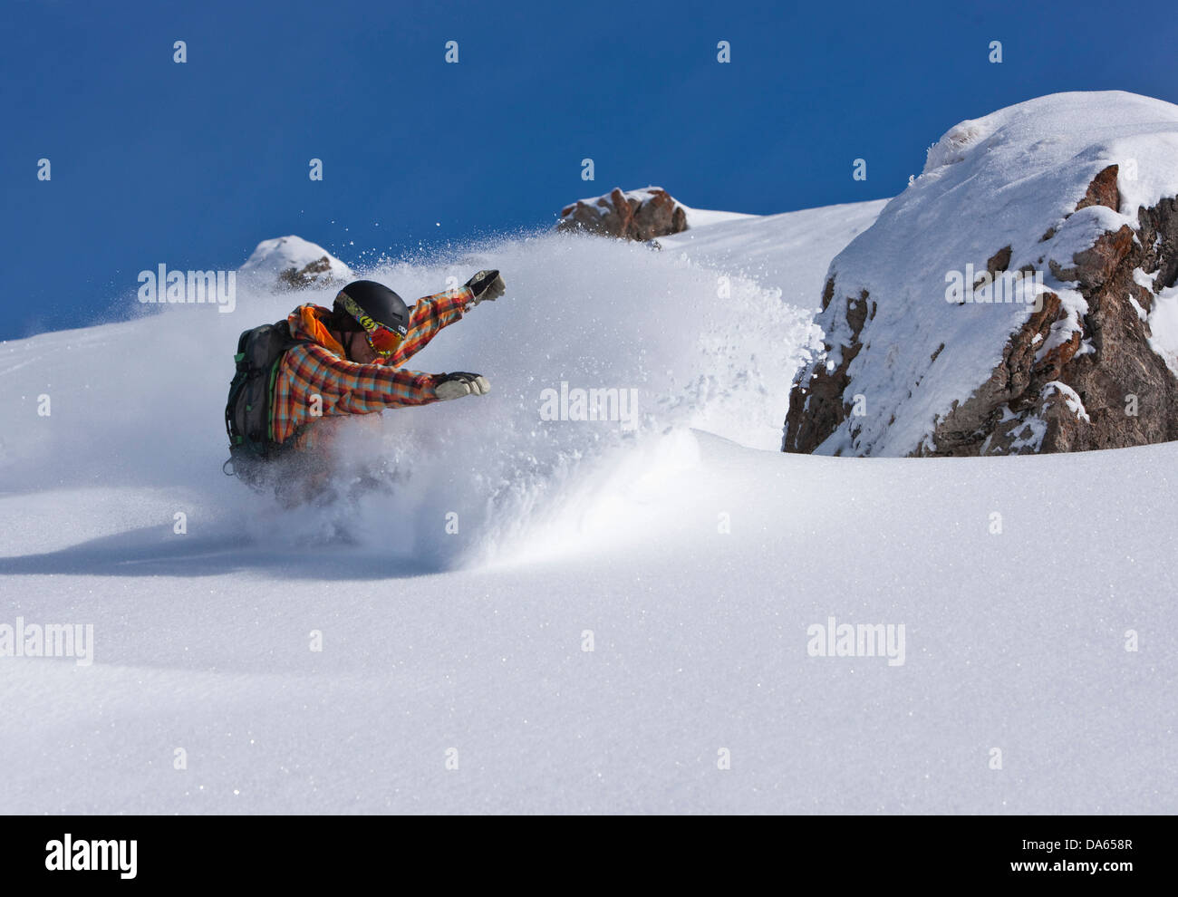Snowboard, Arosa, montagne, montagne, hiver, canton, GR, Grisons, Grisons, snowboard, snowboard, sports d'hiver, Suisse Banque D'Images