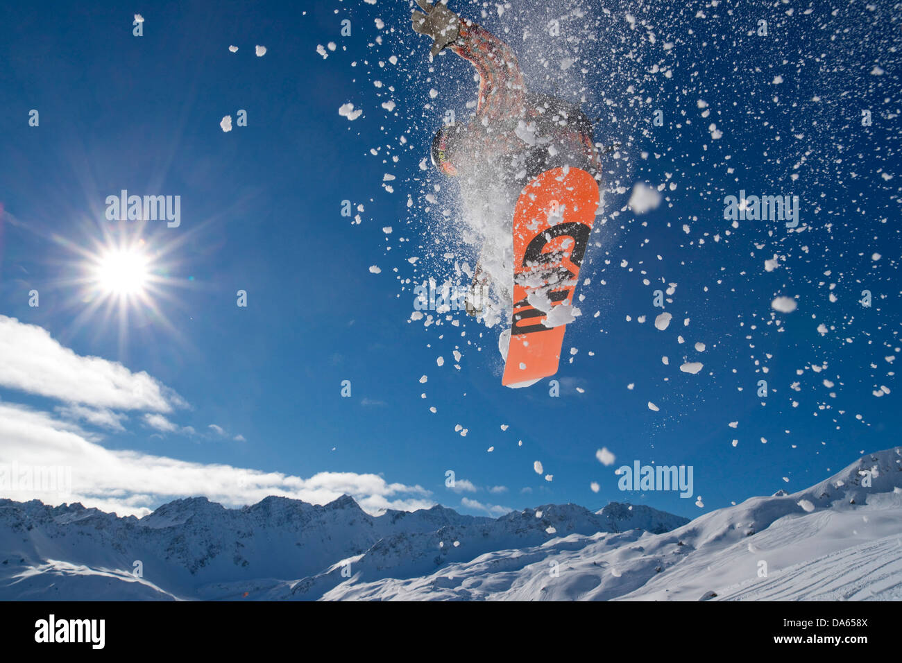 Snowboard, Arosa, montagne, montagne, hiver, canton, GR, Grisons, Grisons, snowboard, snowboard, sports d'hiver, saut, Banque D'Images