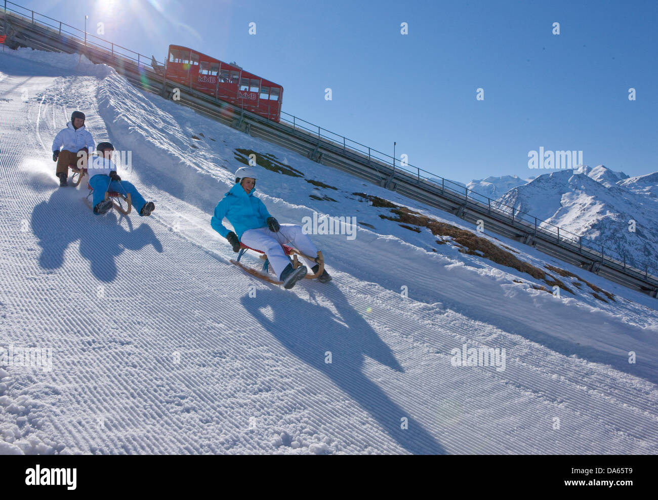 Ride, ski, luge, Muottas Muragl, vue, Engadine, Engadine, sports d'hiver, canton, GR, Grisons, Grisons, Engadine, Enga Banque D'Images