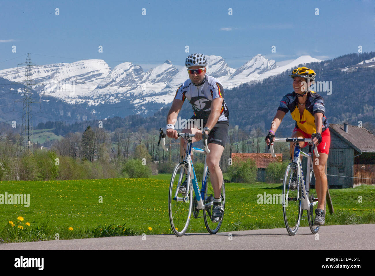 Cycliste, Motard, Toggenburg, printemps, location, vélos, vélo, équitation, vélo, canton, SG, Saint-Gall, course, Churfirsten bicyc Banque D'Images
