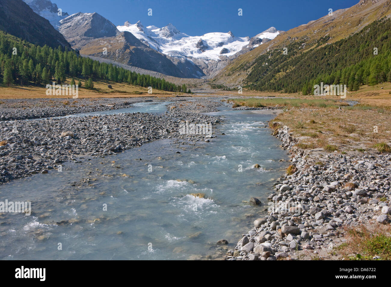 Val Roseg, nature, canton, GR, Grisons, Grisons, rivière, ruisseau, débit, plan d'eau, de l'eau, la Suisse, l'Europe, glacier Banque D'Images
