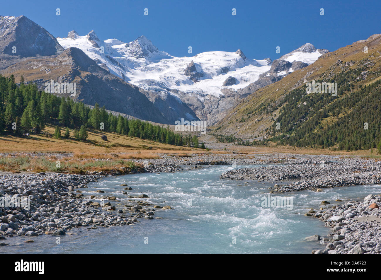 Val Roseg, nature, canton, GR, Grisons, Grisons, rivière, ruisseau, débit, plan d'eau, de l'eau, la Suisse, l'Europe, glacier Banque D'Images