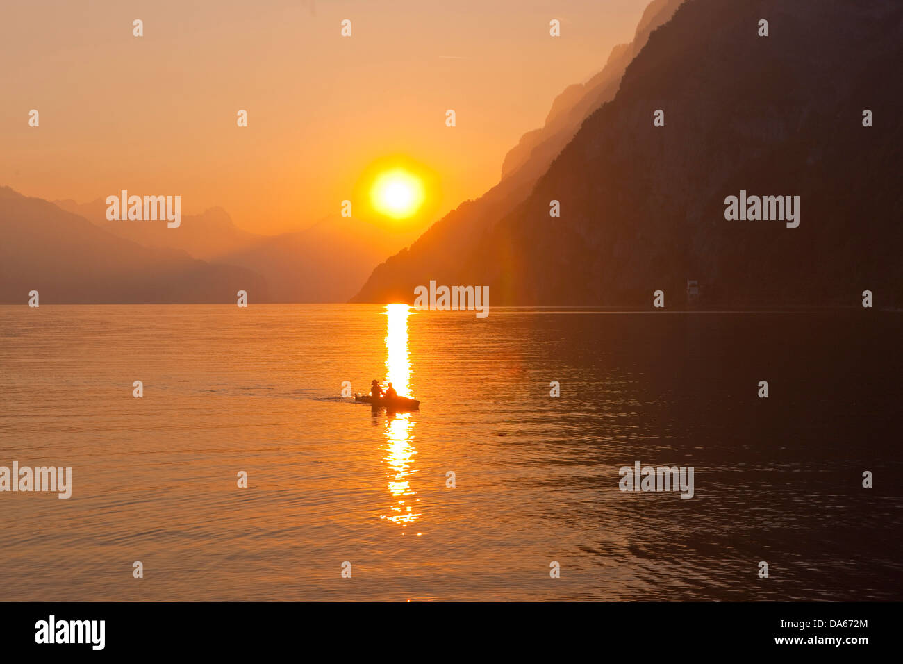 Le coucher du soleil, coucher du soleil, Walensee, montagne, Montagnes, Lac, lacs, le coucher du soleil, coucher du soleil, canton, SG, Saint-Gall, Suisse, Europe, Banque D'Images