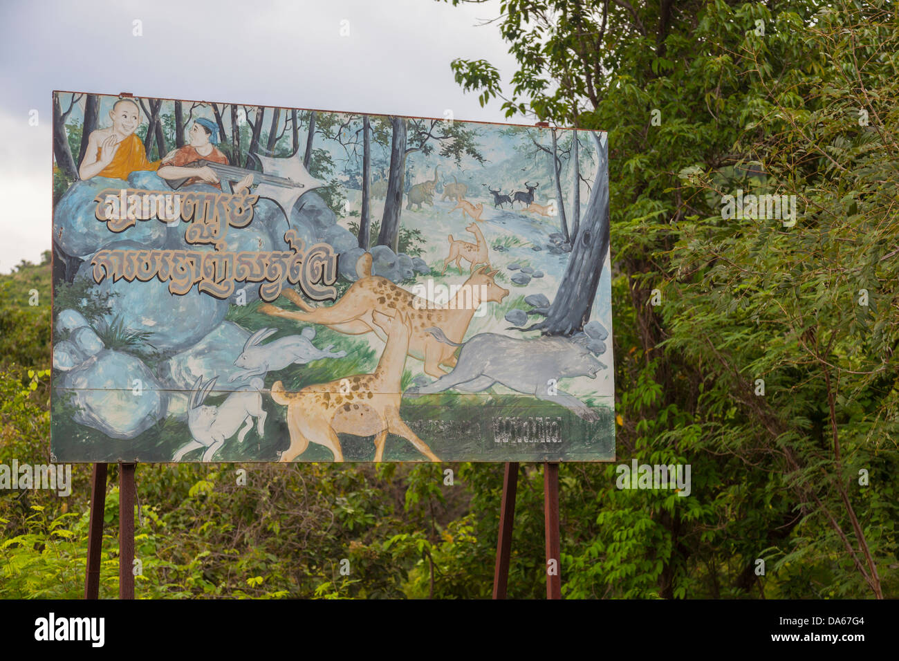 Le braconnage de la faune pancarte - la province de Kampot, au Cambodge Banque D'Images