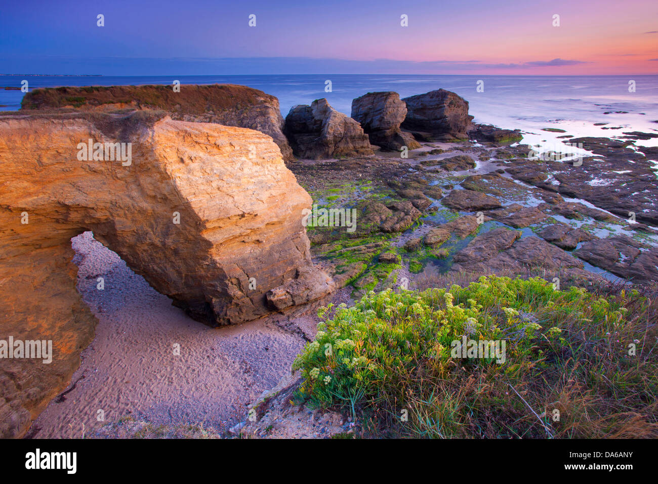 La pointe de Castelli, Piriac, France, Europe, Bretagne, département Loire-Atlantique, mer, bas, bas, marée basse, côte, rock, falaise, clif Banque D'Images