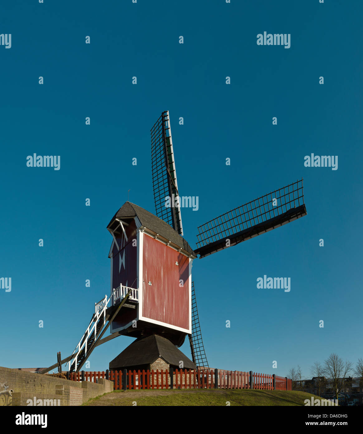 Noord-Brabant, Pays-Bas, Europe, Mierlo, Post-mill, moulin à vent, l'hiver, Banque D'Images