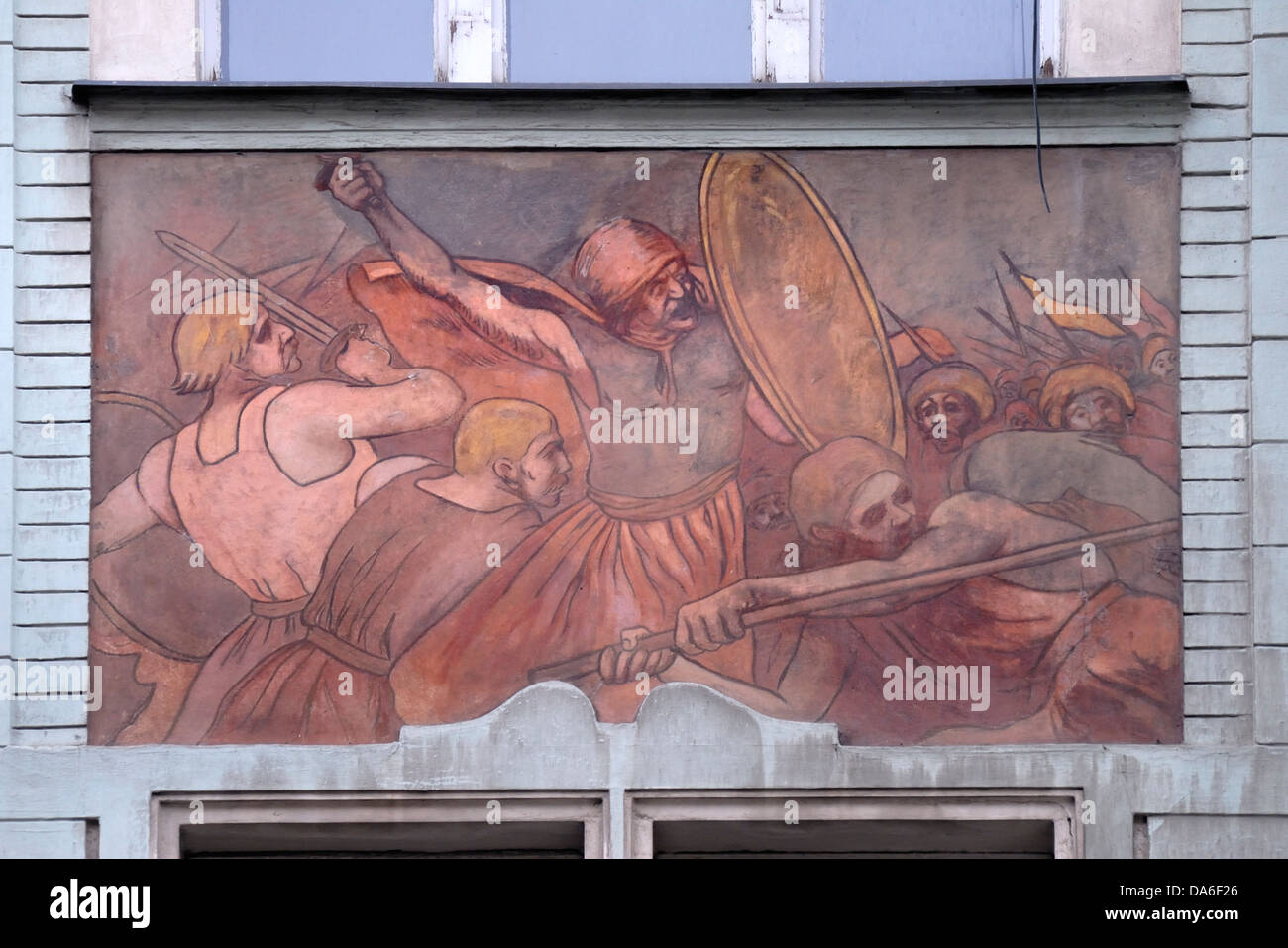 Prague, République tchèque. Détail façade sur la construction au no 10. Jecna Banque D'Images