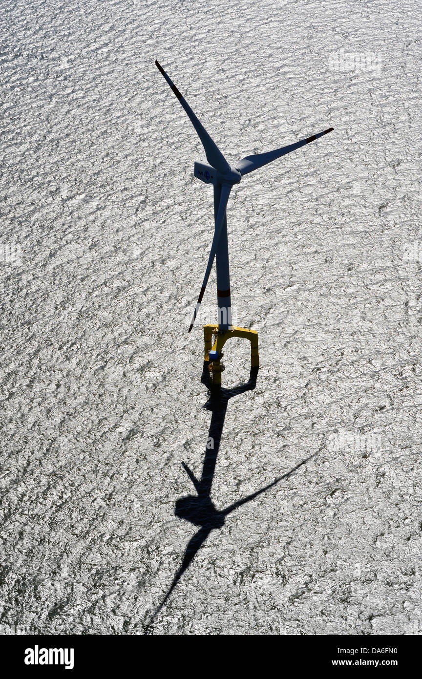 Vue aérienne, éolienne, parc éolien offshore, Mer du Nord Banque D'Images