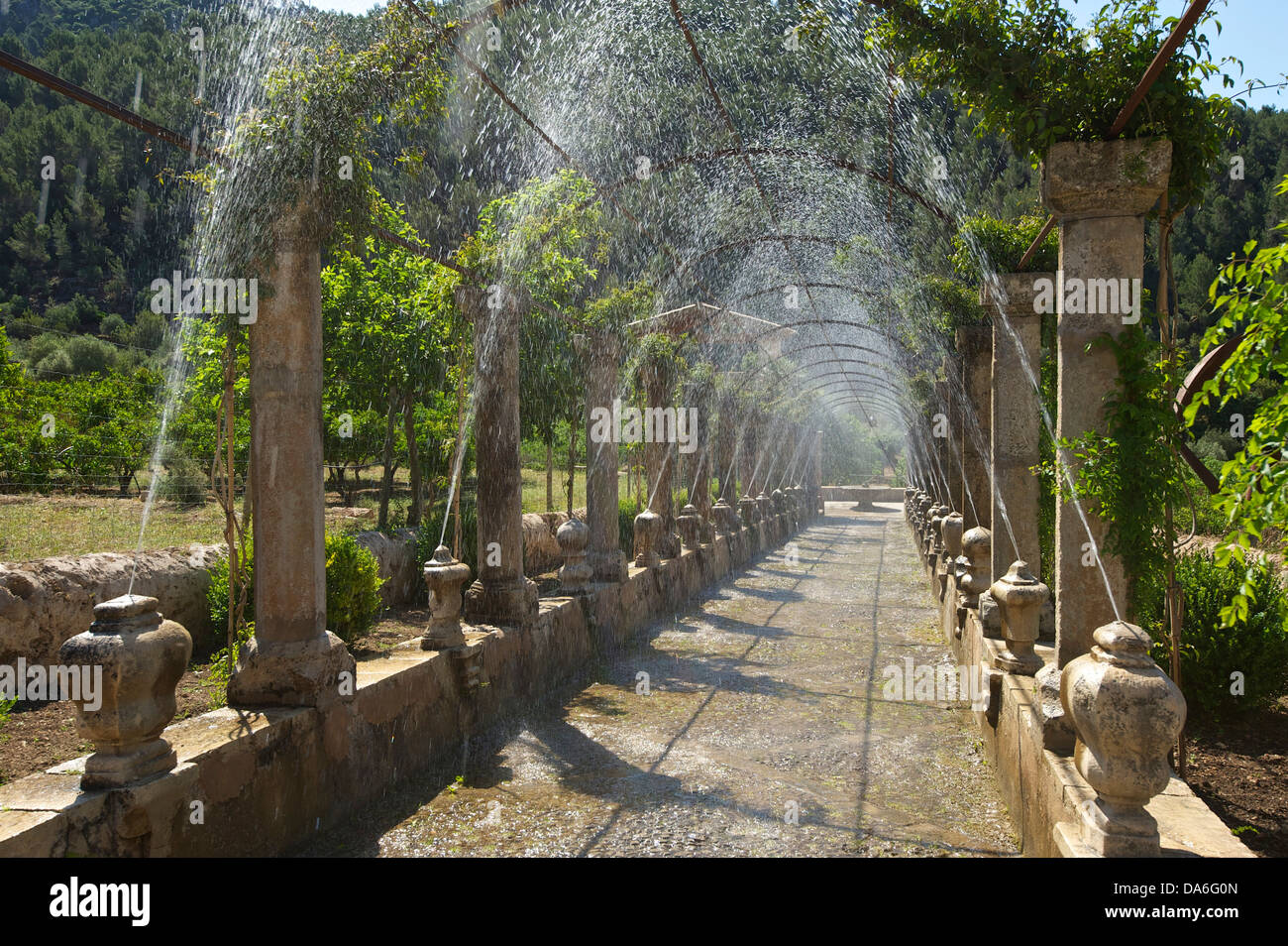 Fontaines dans les jardins de Alfabia Banque D'Images