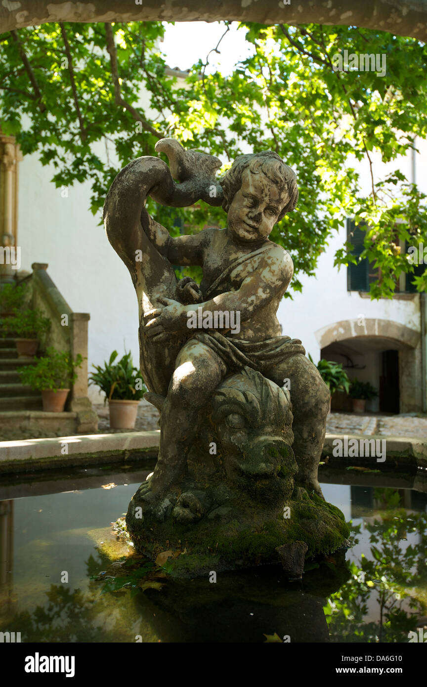 Détail de la fontaine dans la cour de les jardins de Alfabia Banque D'Images