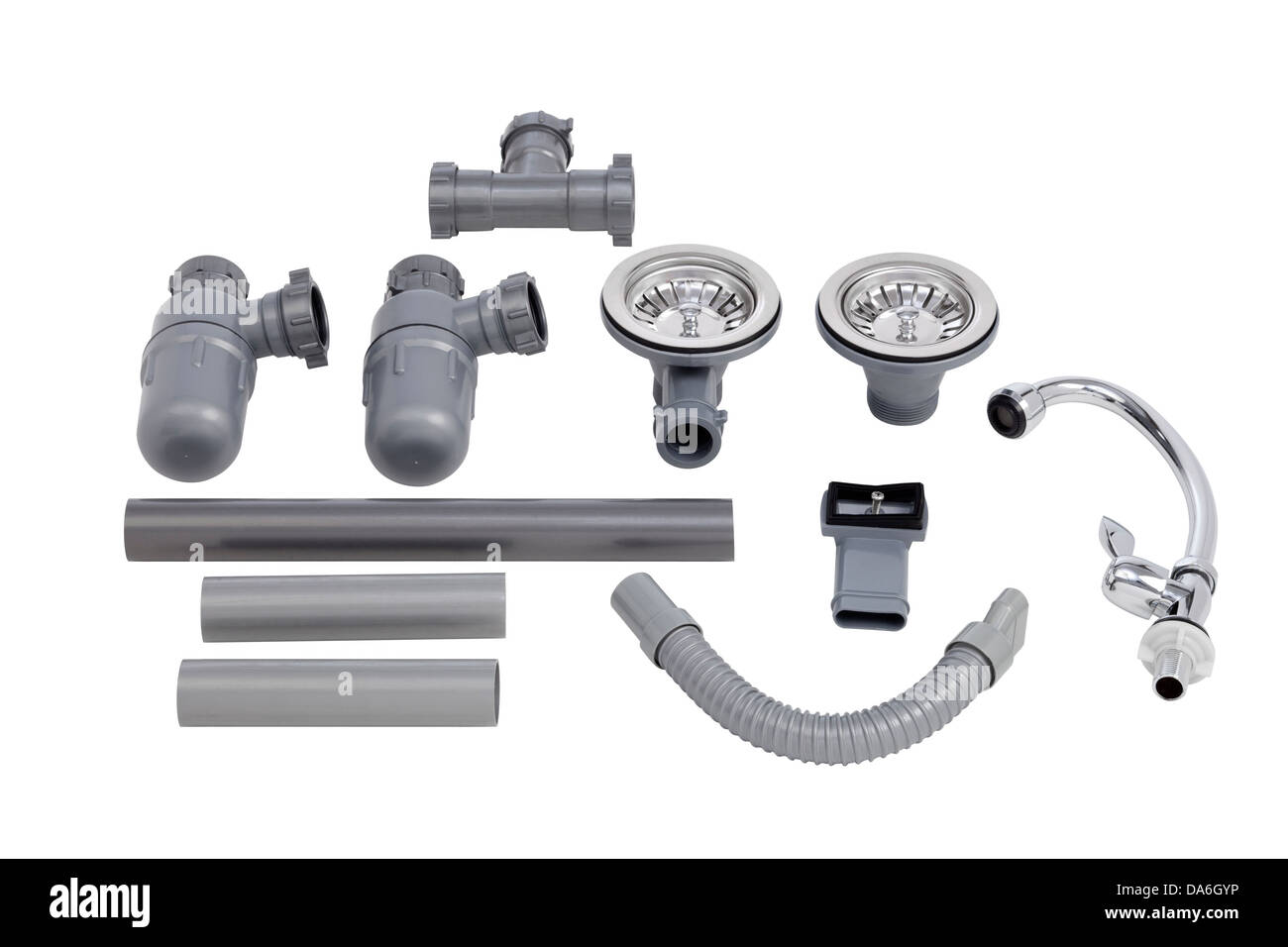 Les accessoires d'évier de cuisine isolé sur fond blanc Banque D'Images