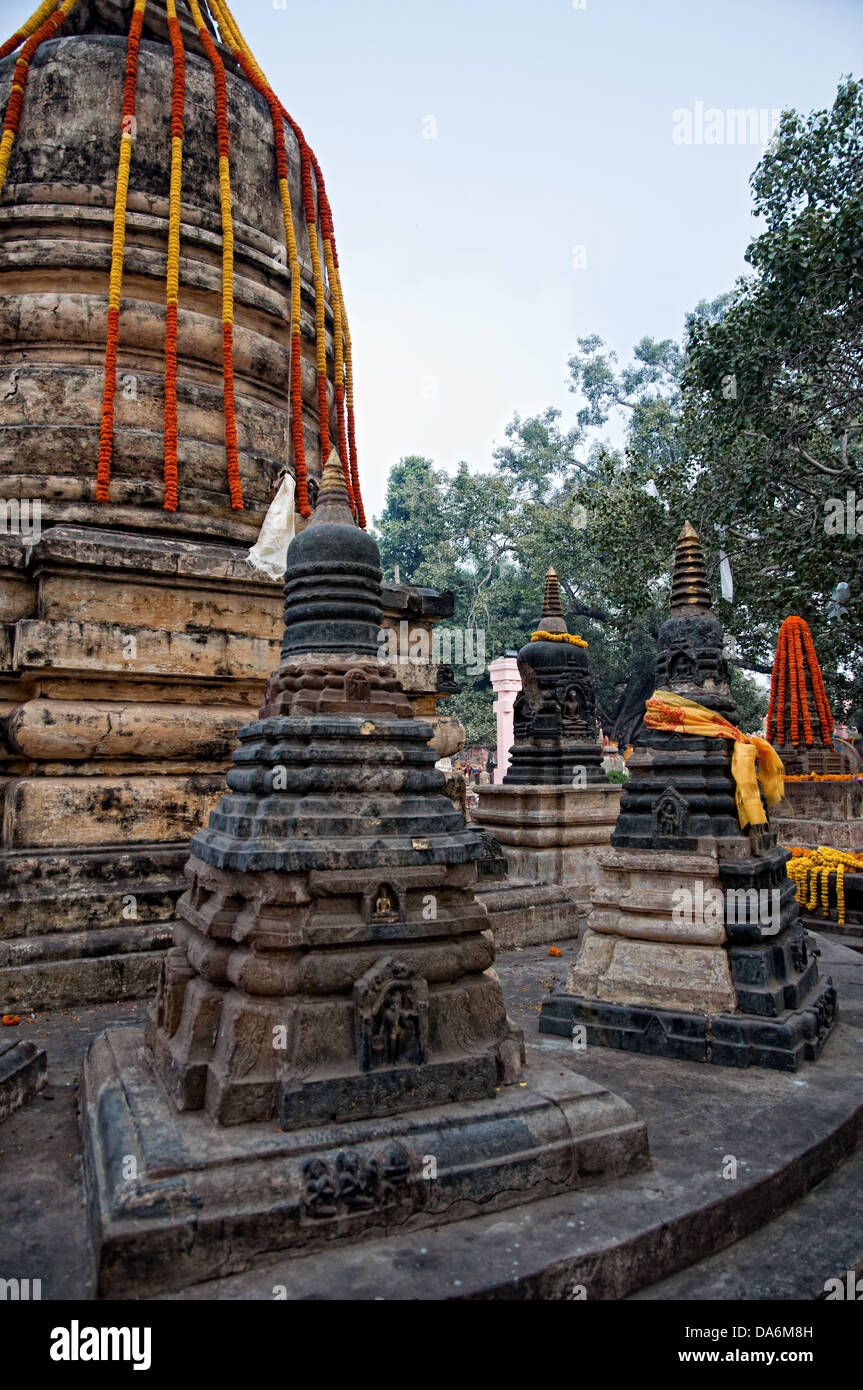 Dans le temple de la Mahabodhi stupa. Bodhgaya, Bihar, Inde Banque D'Images