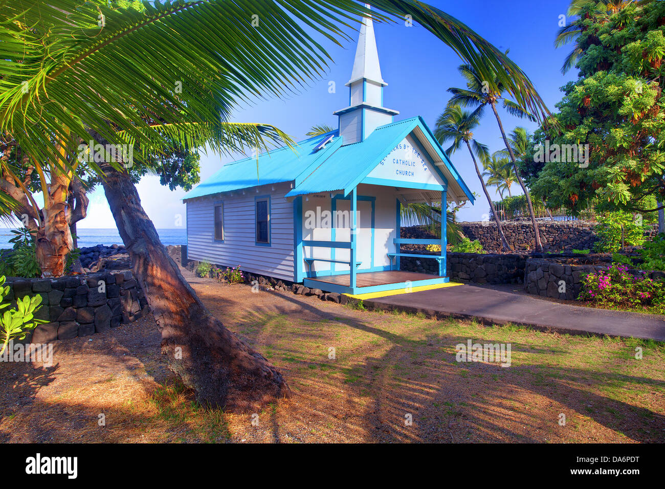 USA, United States, Amérique, New York, Big Island, ancien, église, St Peters, petites, chapelle, clocher, Maui Banque D'Images