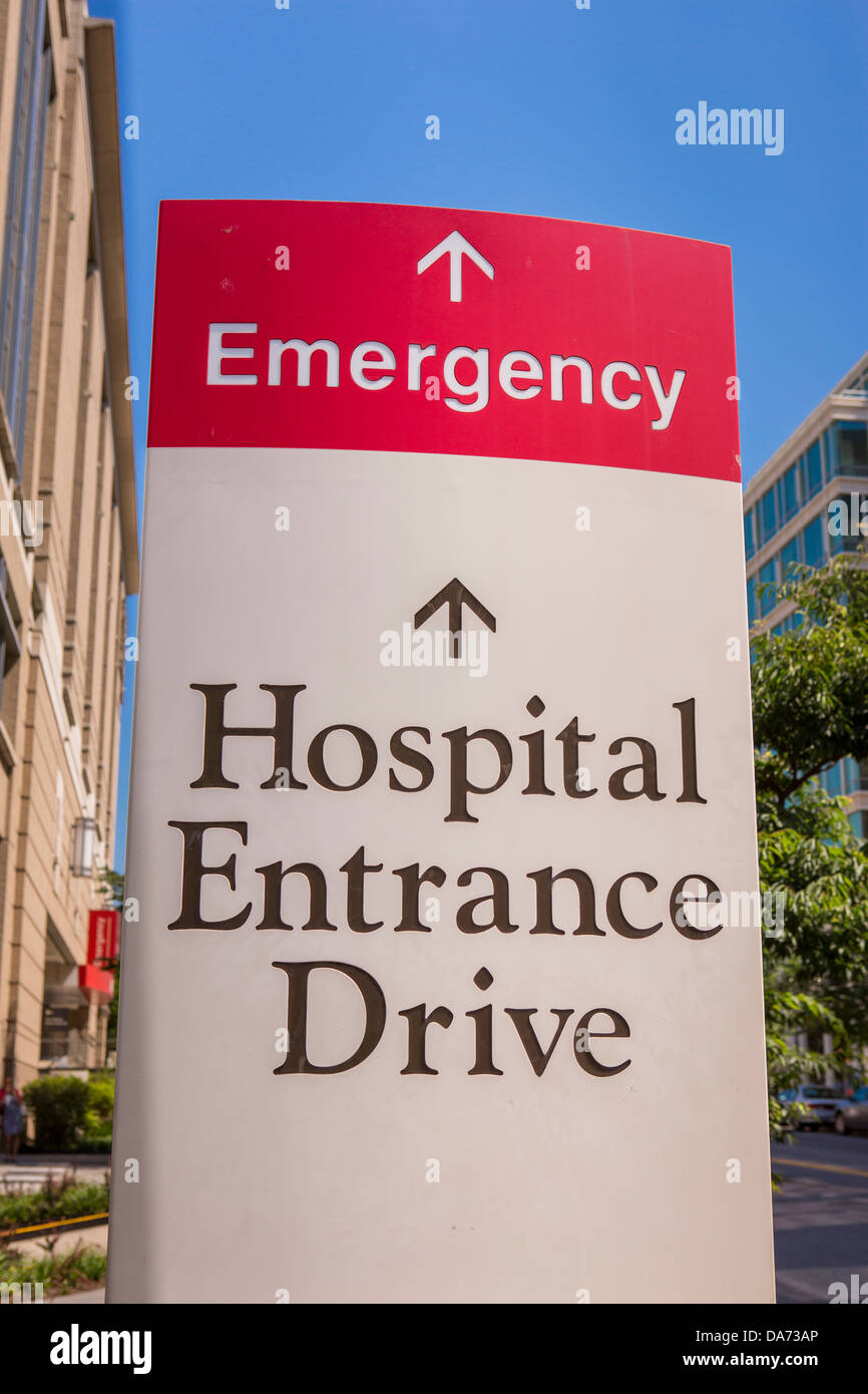 WASHINGTON, DC, USA - panneau d'urgence à la George Washington University Hospital. Banque D'Images