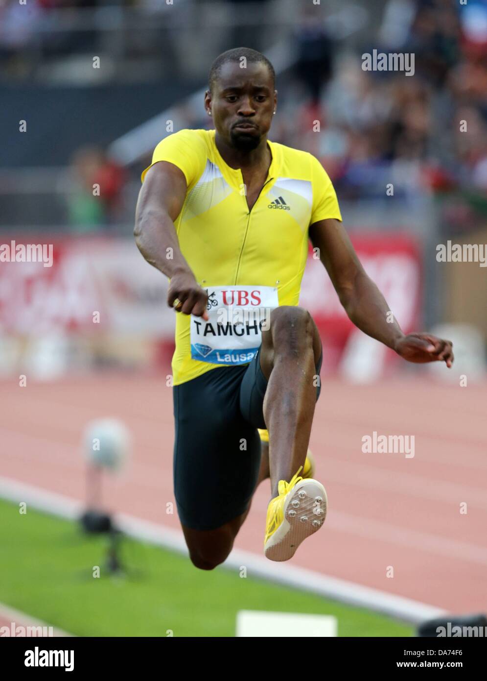Lausanne, Suisse. Le 04 juillet, 2013. Ligue de diamant de l'IAAF Athlétisme réunion. Teddy Tamgho Triple saut Hommes France : Action Crédit Plus Sport/Alamy Live News Banque D'Images