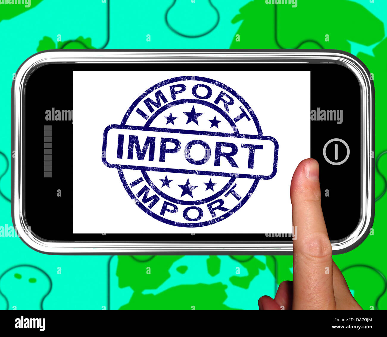 L'importation sur smartphone affiche Envoi International ou mondial commerce Banque D'Images