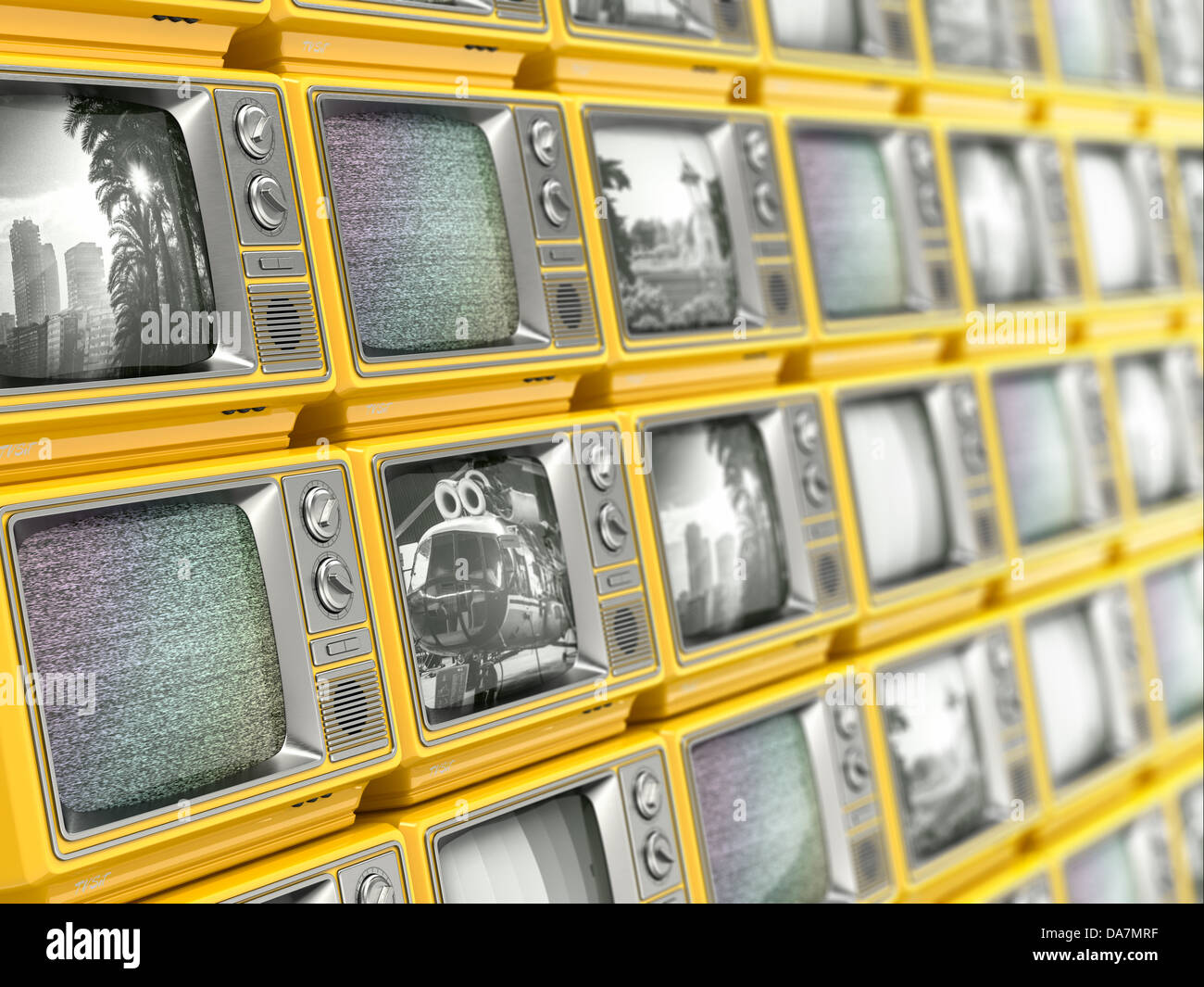 Mur de retro TV. La radiodiffusion conceptuel. 3d Banque D'Images