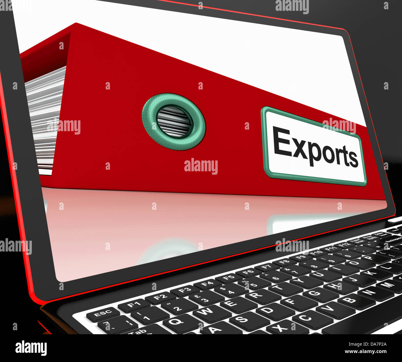 Exports sur ordinateur portable montrant la distribution des rapports ou documents d'expédition Banque D'Images