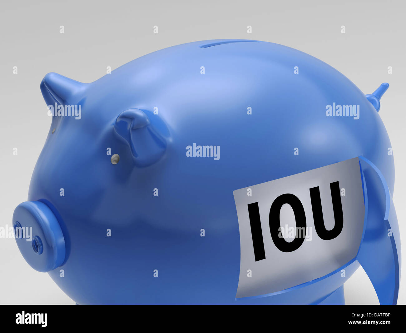 IOU Dans Piggy montrant des emprunts auprès de la Banque d'épargne Banque D'Images