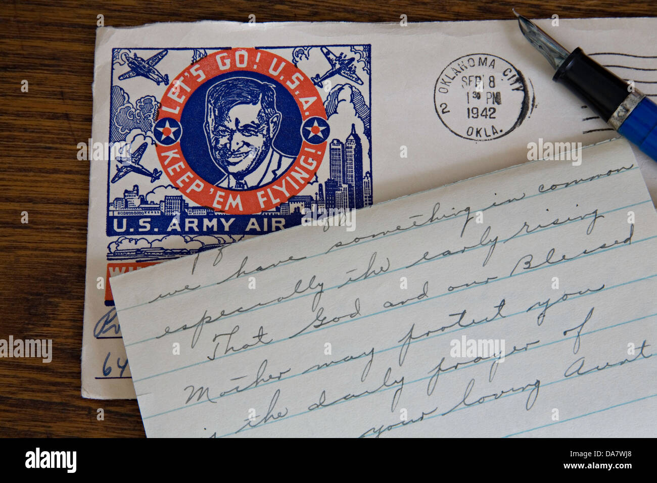 La Deuxième Guerre mondiale, 1942 Lettre avec enveloppe et stylo portant sur le chêne 24. Banque D'Images