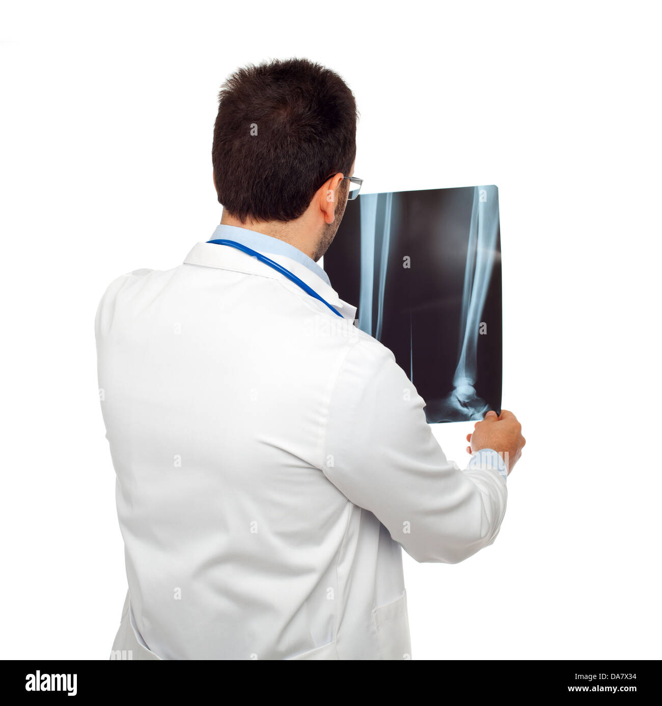 Beau jeune médecin radiographie avec isolated on white Banque D'Images