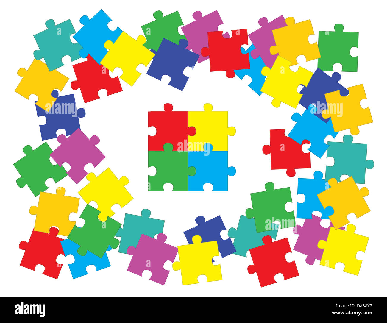 Tas de pièces de puzzle de couleur Banque D'Images