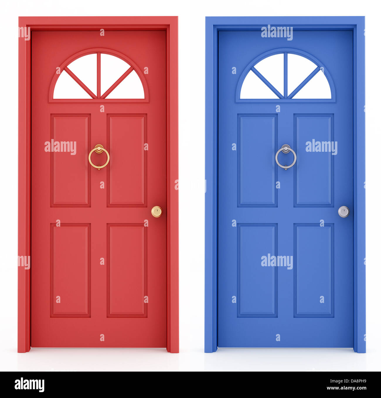 Le rouge et le bleu de la porte d'entrée élégante isolé sur blanc - rendering Banque D'Images
