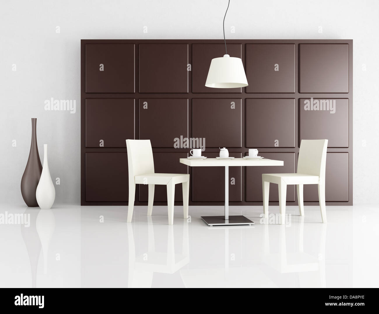 Deux chaise blanche avec une table basse contre brown panel - rendering Banque D'Images