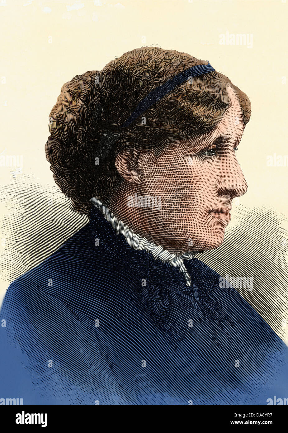 Auteur Louisa May Alcott. À la main, gravure sur bois Banque D'Images