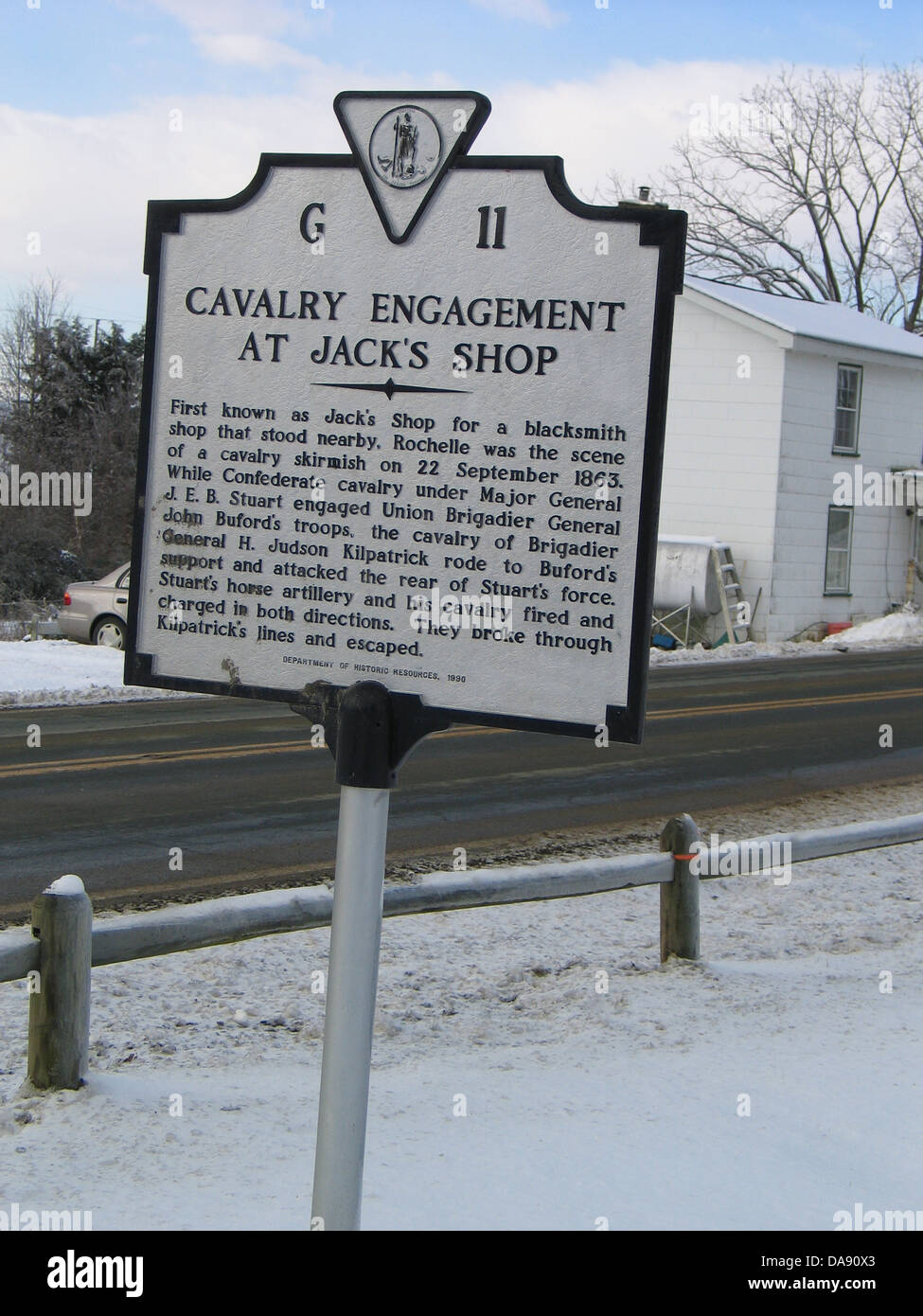 L'engagement de cavalerie à JACK'S SHOP D'abord connu comme Jack's Shop pour une forge qui se tenait à proximité, Rochelle a été le théâtre d'une escarmouche de cavalerie le 22 septembre 1863. Bien que la cavalerie confédérée sous le général J.E.B. Le Brigadier-général Stuart engagé John Buford Union des troupes, la cavalerie du général de brigade H. Judson Kilpatrick rode à Buford's support and a attaqué l'arrière de Stuart's force. Stuart's horse artillery et sa cavalerie tiré et chargés dans les deux directions. Ils broek par Kilpatrick's lines et à s'enfuir. Ministère des ressources historiques, 1990 Banque D'Images