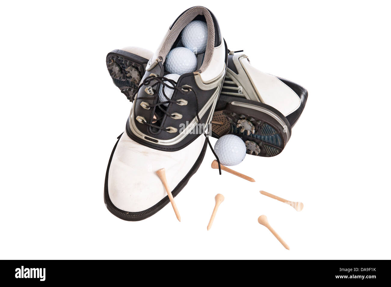 Womens chaussures de golf avec tees et balles de golf Banque D'Images