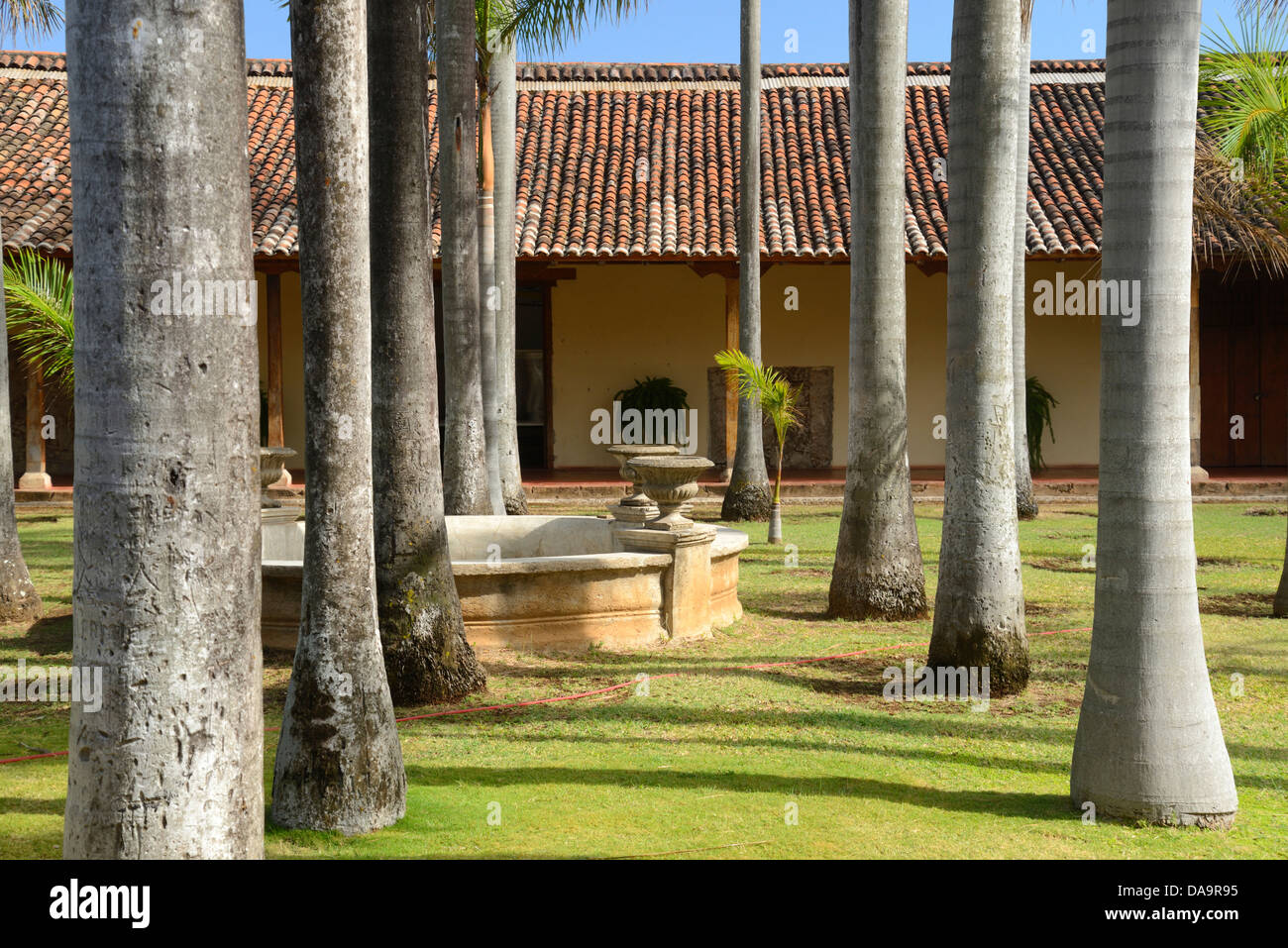L'Amérique centrale, le Nicaragua, Grenade, colonial, ville, Convento San Francisco, palmiers, cour, Monastère, Banque D'Images