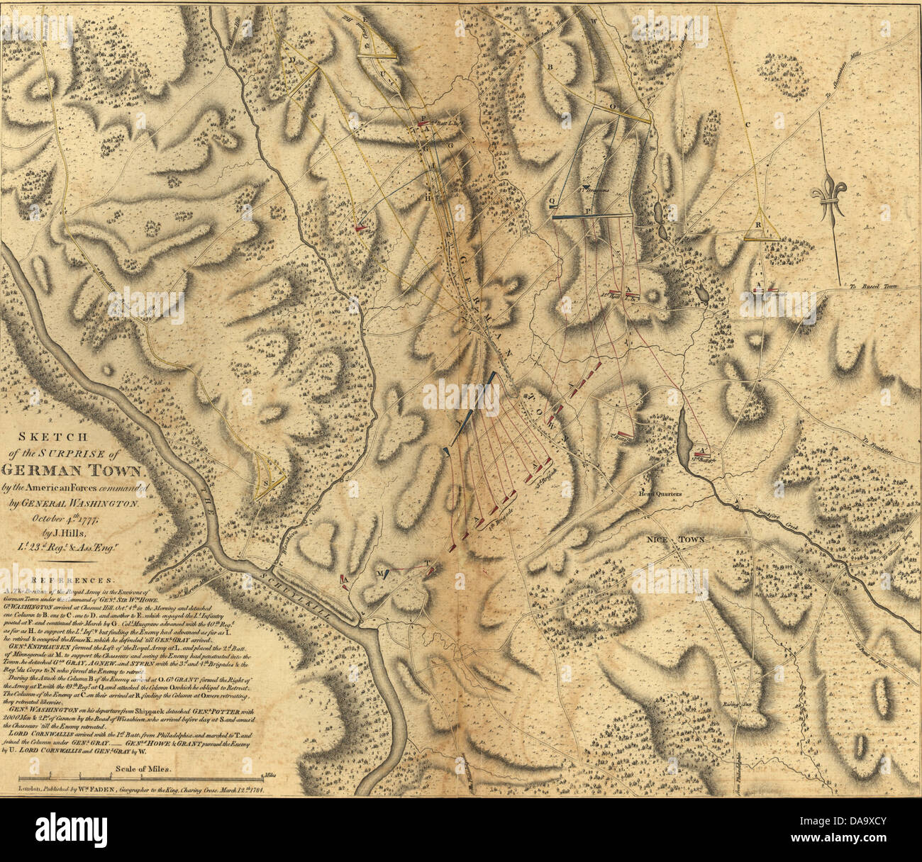 Plan de bataille de Germantown, 1777. d'Atlas des batailles de la Révolution américaine en 1845 imprimé Banque D'Images