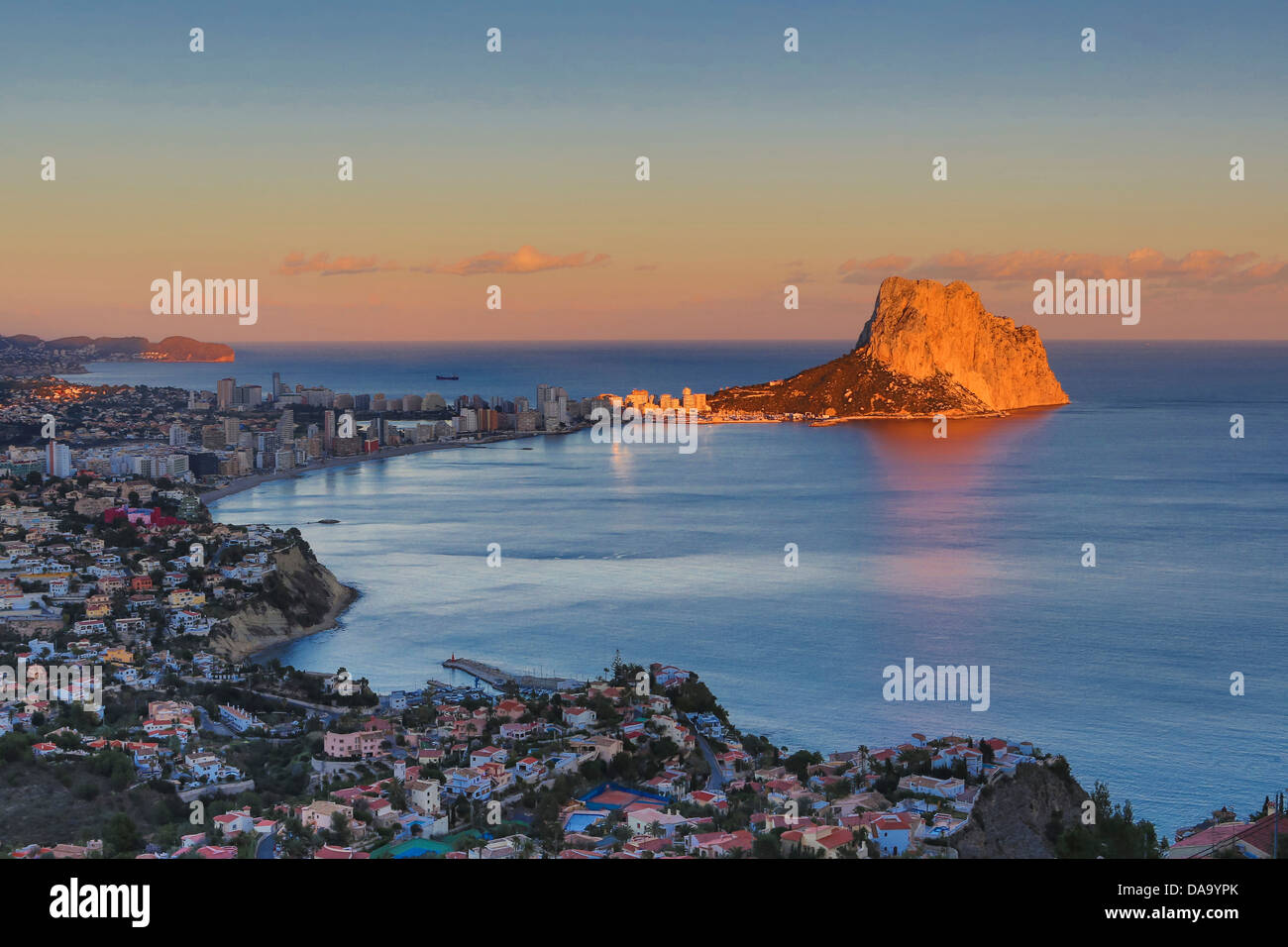 L'Espagne, l'Europe, ville, Costa Blanca, Ifach, Méditerranée, rock, new horizon, coucher de soleil, touristique, Penon de Ifach, Région de Valence, Banque D'Images
