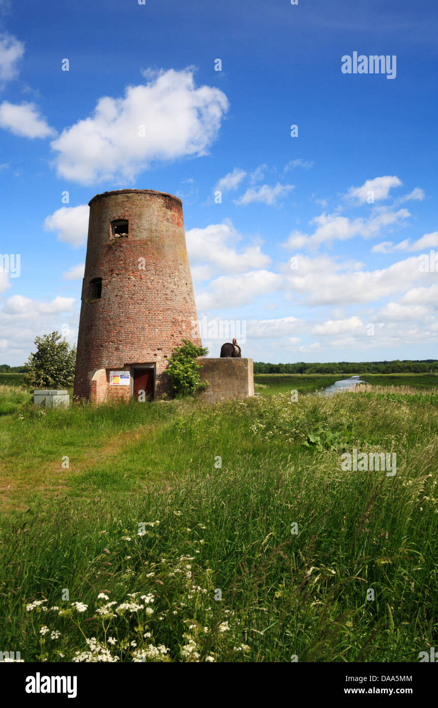 Vue de la redondance Buckenham ainsi que le drainage de Ferry moulin sur les Norfolk Broads à Buckenham ainsi que, Norfolk, Angleterre, Royaume-Uni. Banque D'Images