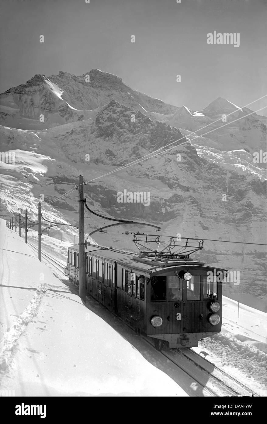 La Suisse, l'Europe, le canton de Berne, Oberland Bernois, Jungfrau, Jungfrau railroad, historique, vieux, locomotive, Jungfraujoch, blac Banque D'Images