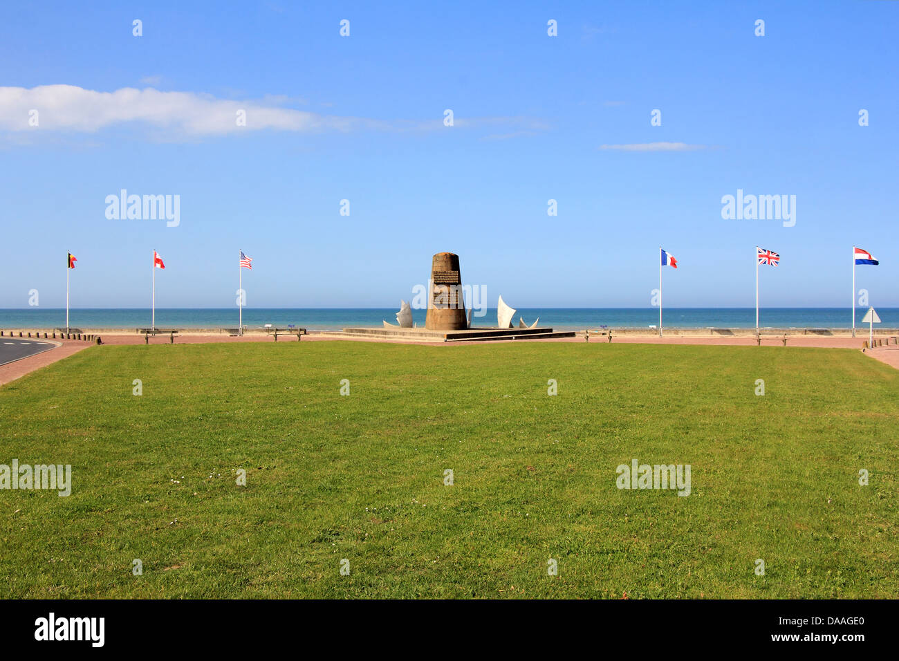 Monument à Omaha Beach - le lieu du débarquement des forces alliées au cours de l'invasion du Jour J en Normandie - 6 juin 1944. Banque D'Images