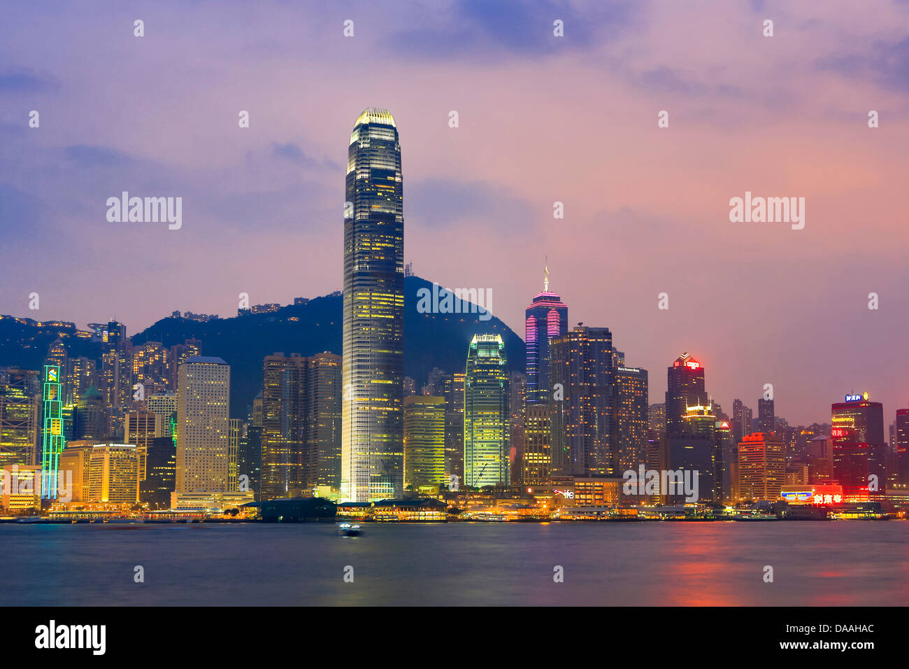 Hong Kong, Chine, Asie, Ville, Centre de Hong Kong, Chine, Asie, financières, Centre, immeuble, soir, crépuscule, central, feux, p Banque D'Images