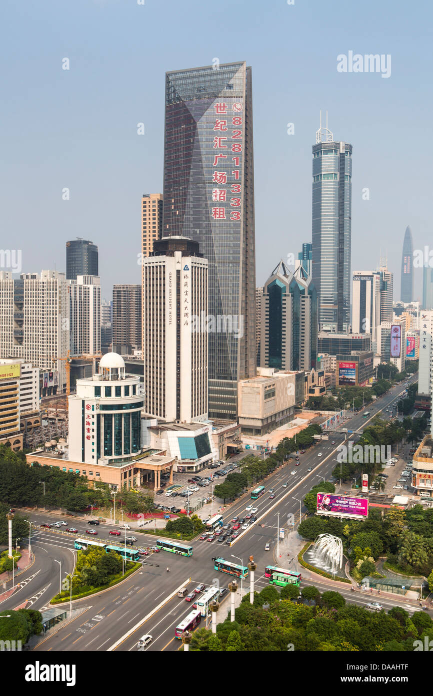 La Chine, Shenzhen, ville, en Asie, l'architecture, grand, bâtiment, centre, passage à niveau, le centre-ville, nouvelle, route, Skyline, tall Banque D'Images