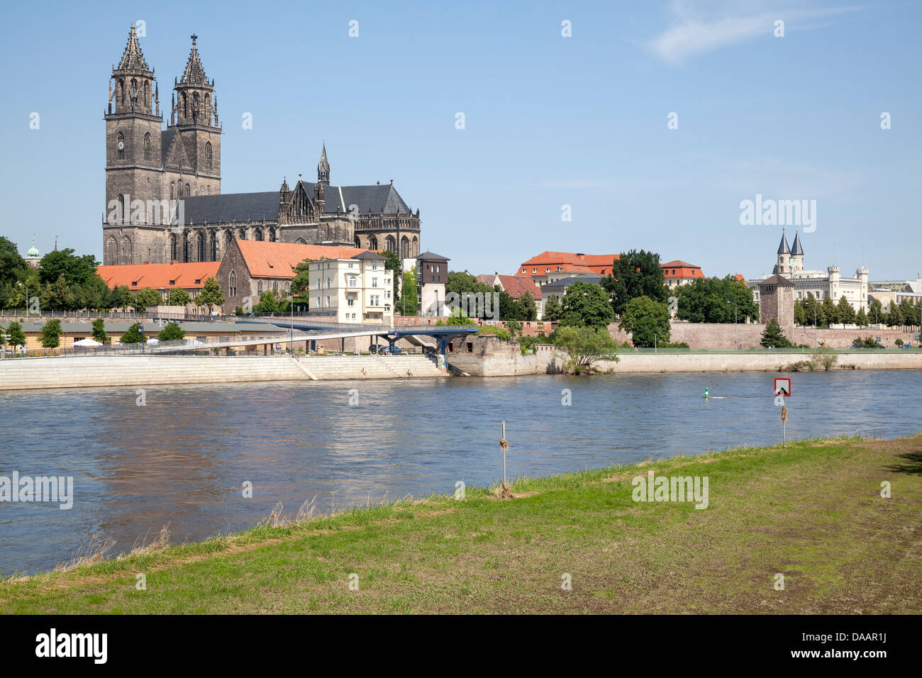 Magdeburg le long de l'Elbe, de la cathédrale de Kloster Unser Lieben Frauen, Sachsen-Anhalt, Allemagne Banque D'Images