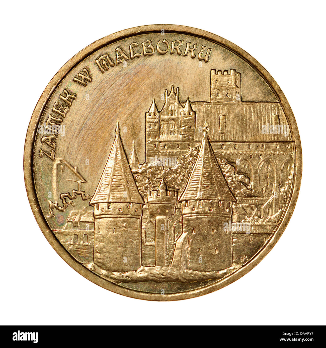 2zl polonais monnaie commémorative dans 'Nordic Gold'. Château de Malbork Banque D'Images