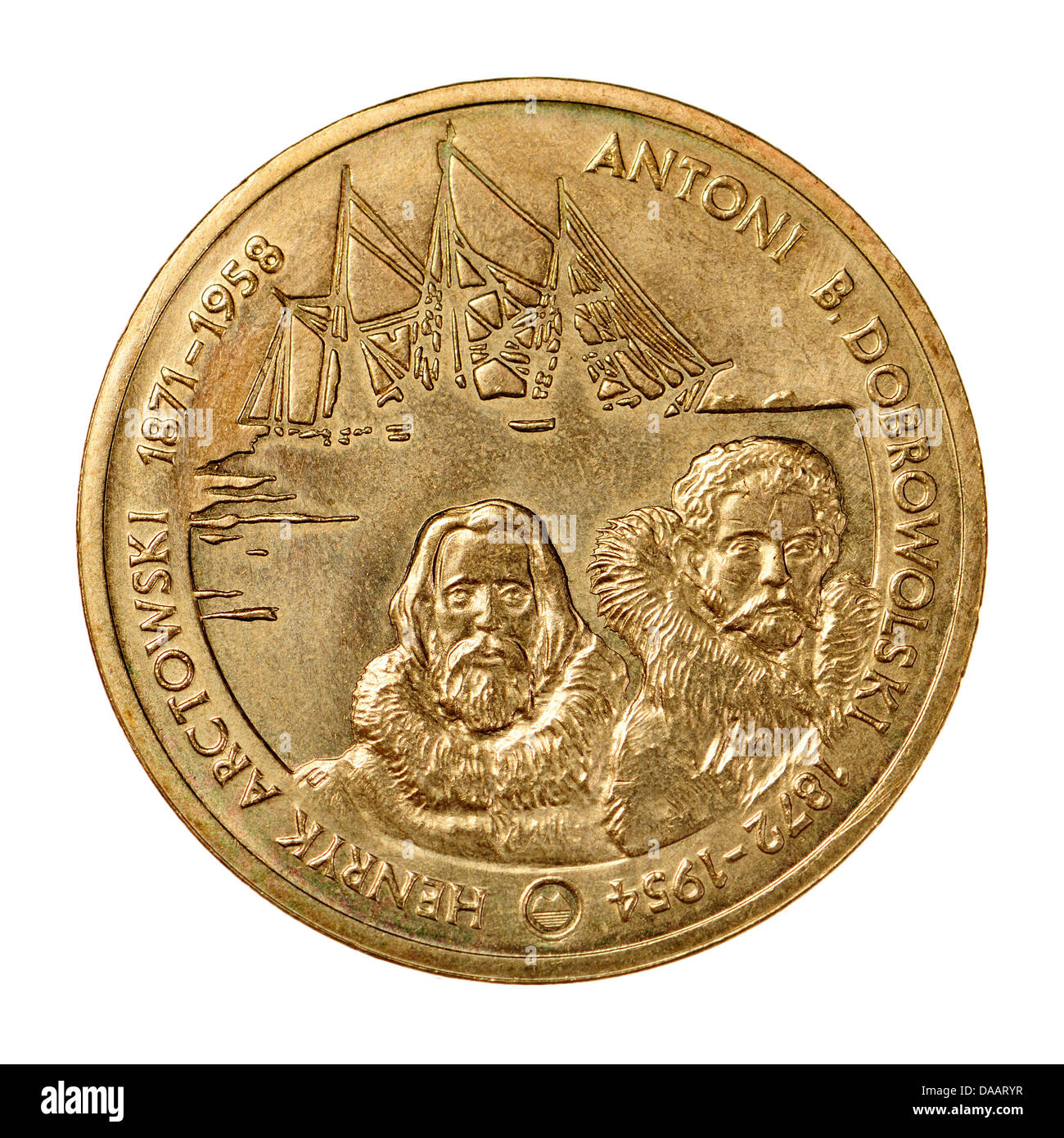 2zl polonais monnaie commémorative dans 'Nordic Gold'. Henryk Arctowski (1871-1958) et Antoni Dobrowolski (1872-1954) Banque D'Images