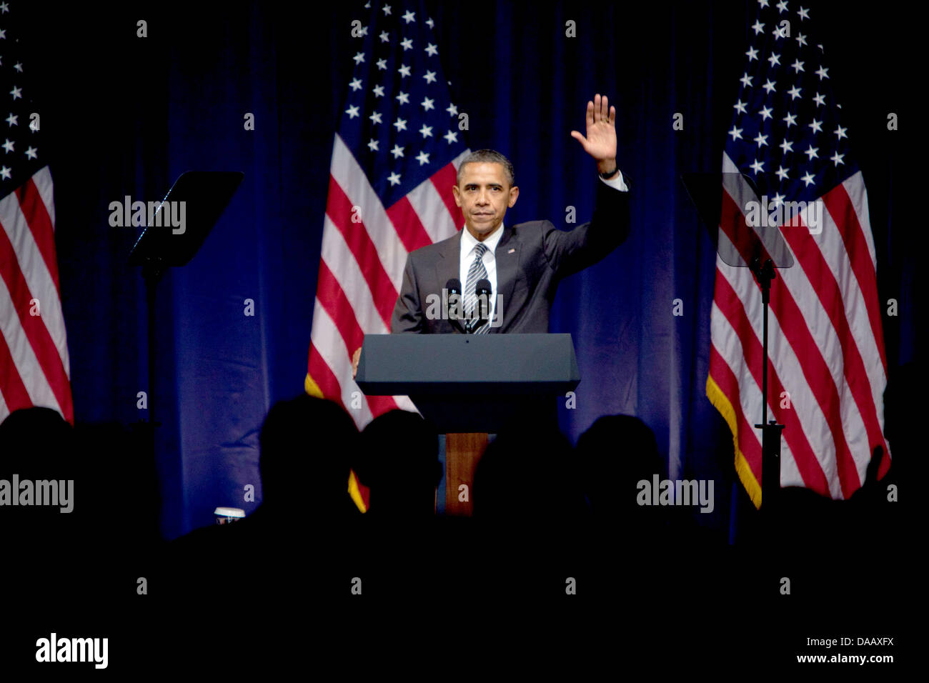 Le président des États-Unis, Barack Obama fait une allocution prononcée à un Comité National Démocrate (DNC) fundraiser à midtown, Manhattan, New York le mardi 20 septembre 2011. Photo : Allan Tannenbaum Banque D'Images