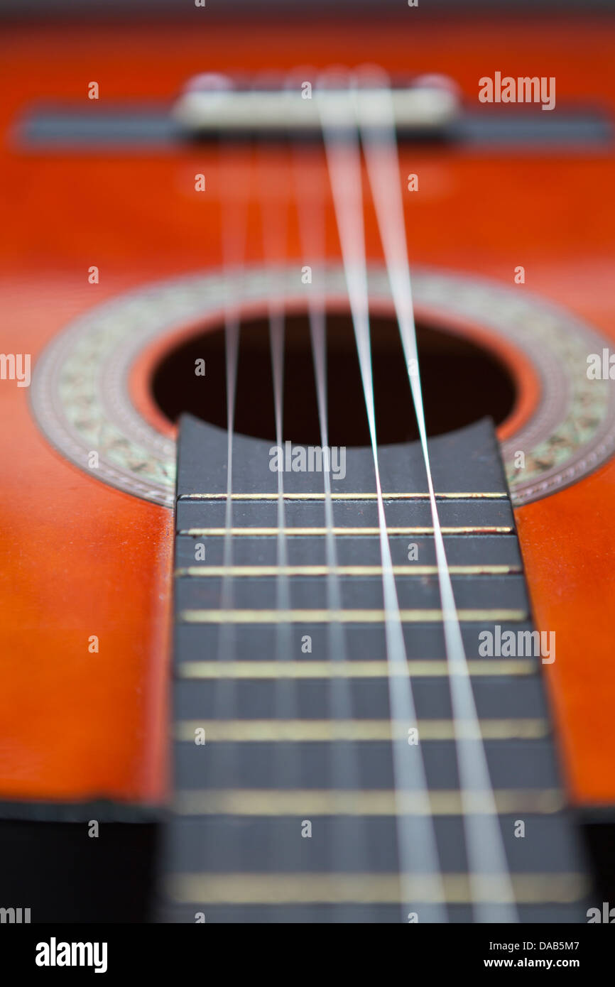 Six cordes guitare acoustique-selective focus Banque D'Images