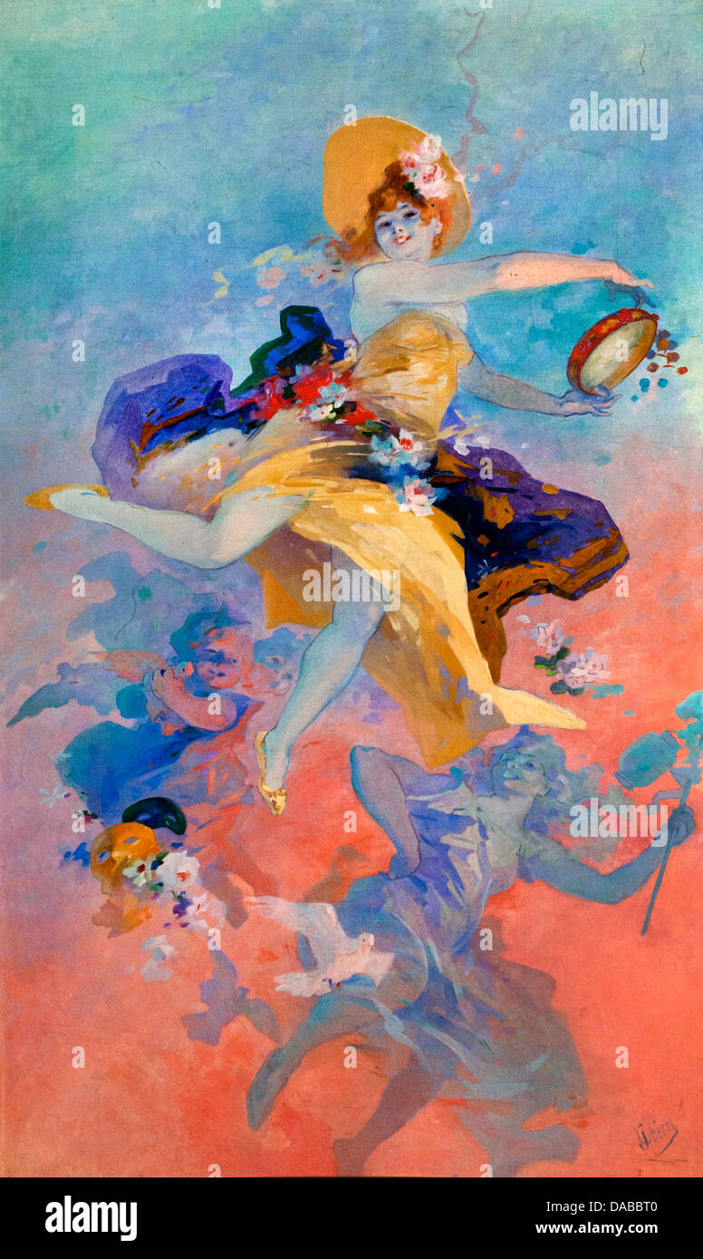 La danseuse au tambour de basque - Le danseur au tambour Basque par Jules Cheret 1836-1932 France Banque D'Images