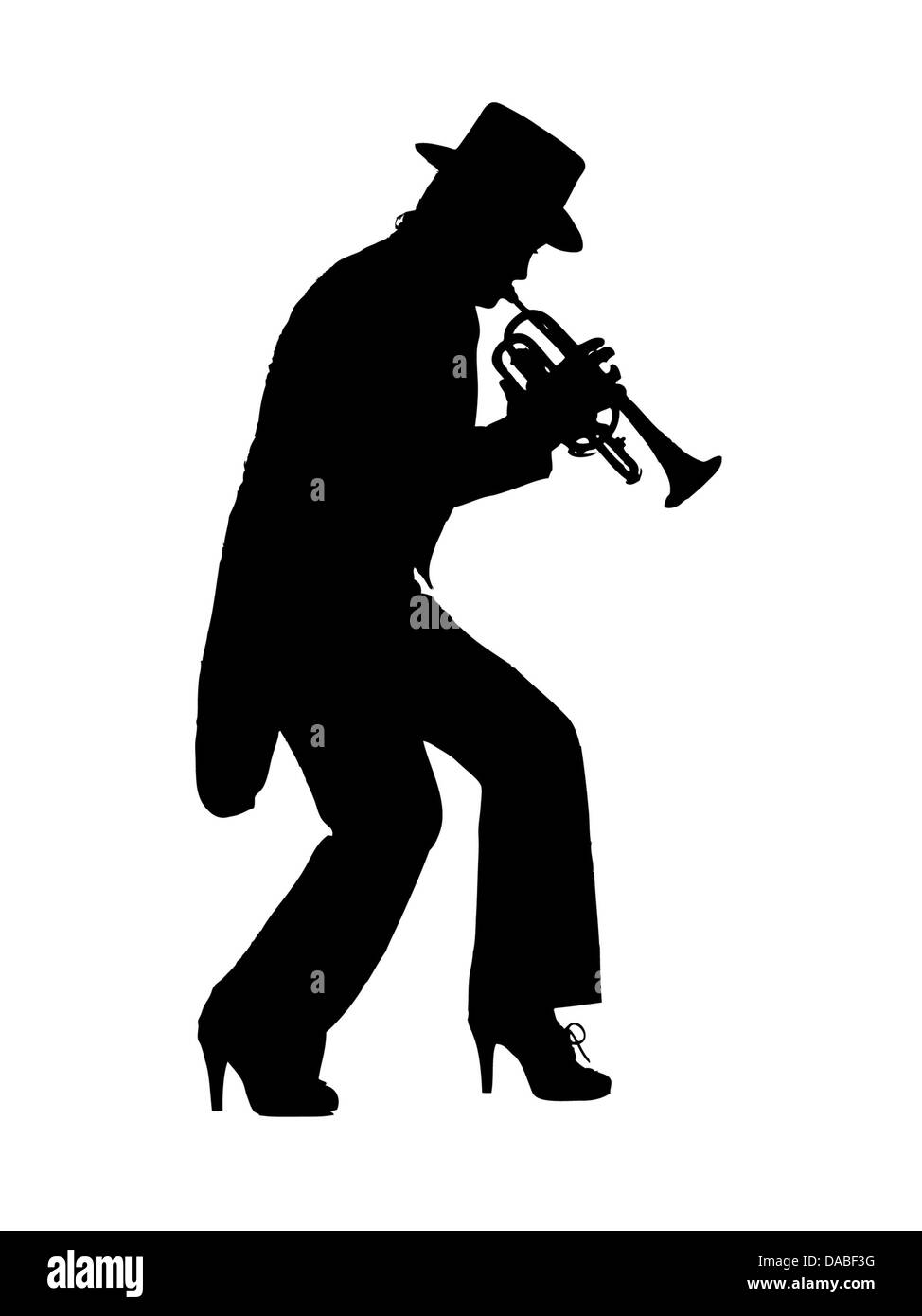 Silhouette d'une femme jouer du blues sur une trompette Banque D'Images