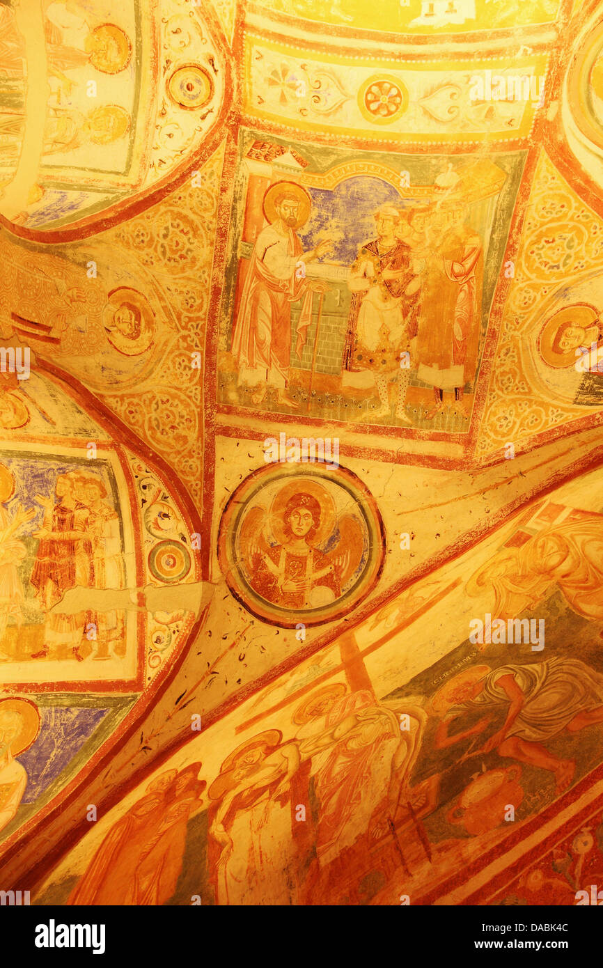 Neuvième siècle Christian fresques, plafond de la crypte, la Basilique de Santa Maria Assunta, Aquileia, Frioul-Vénétie Julienne, Italie Banque D'Images