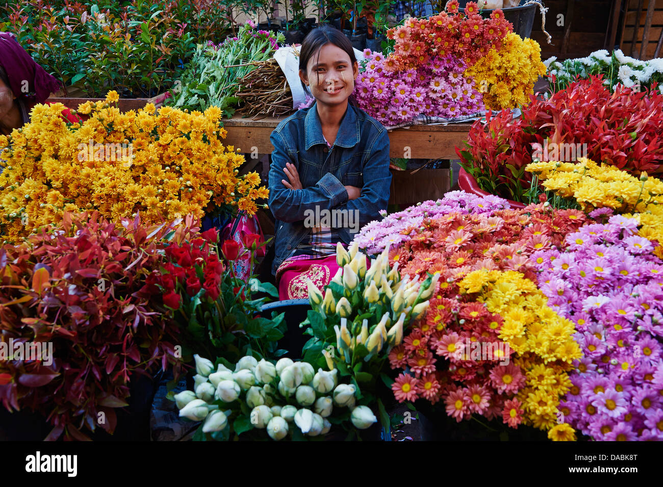 Marché aux Fleurs, Hpa-an, l'État de Karen, le Myanmar (Birmanie), l'Asie Banque D'Images