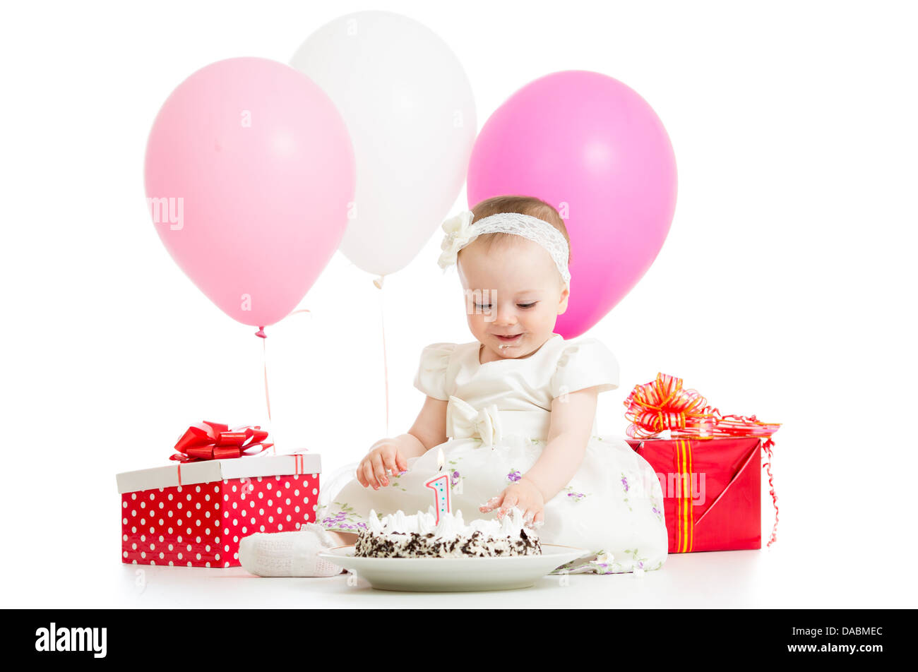 Premier Anniversaire Avec Gateau Bebe Fille Photo Stock Alamy